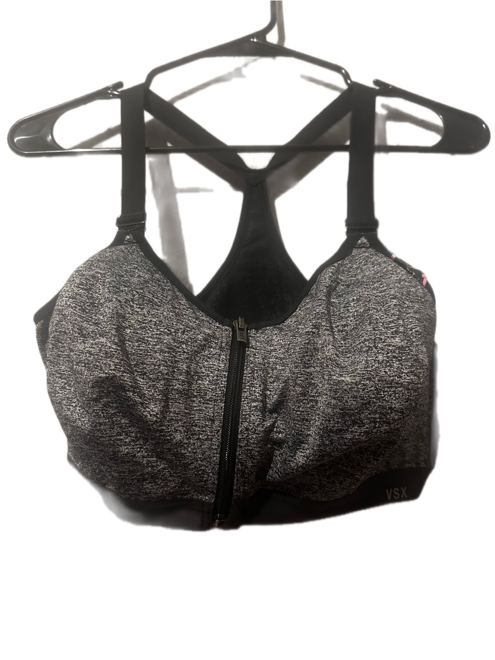 VSX Zip-Front Racerback Sports Bra - Gray/Black